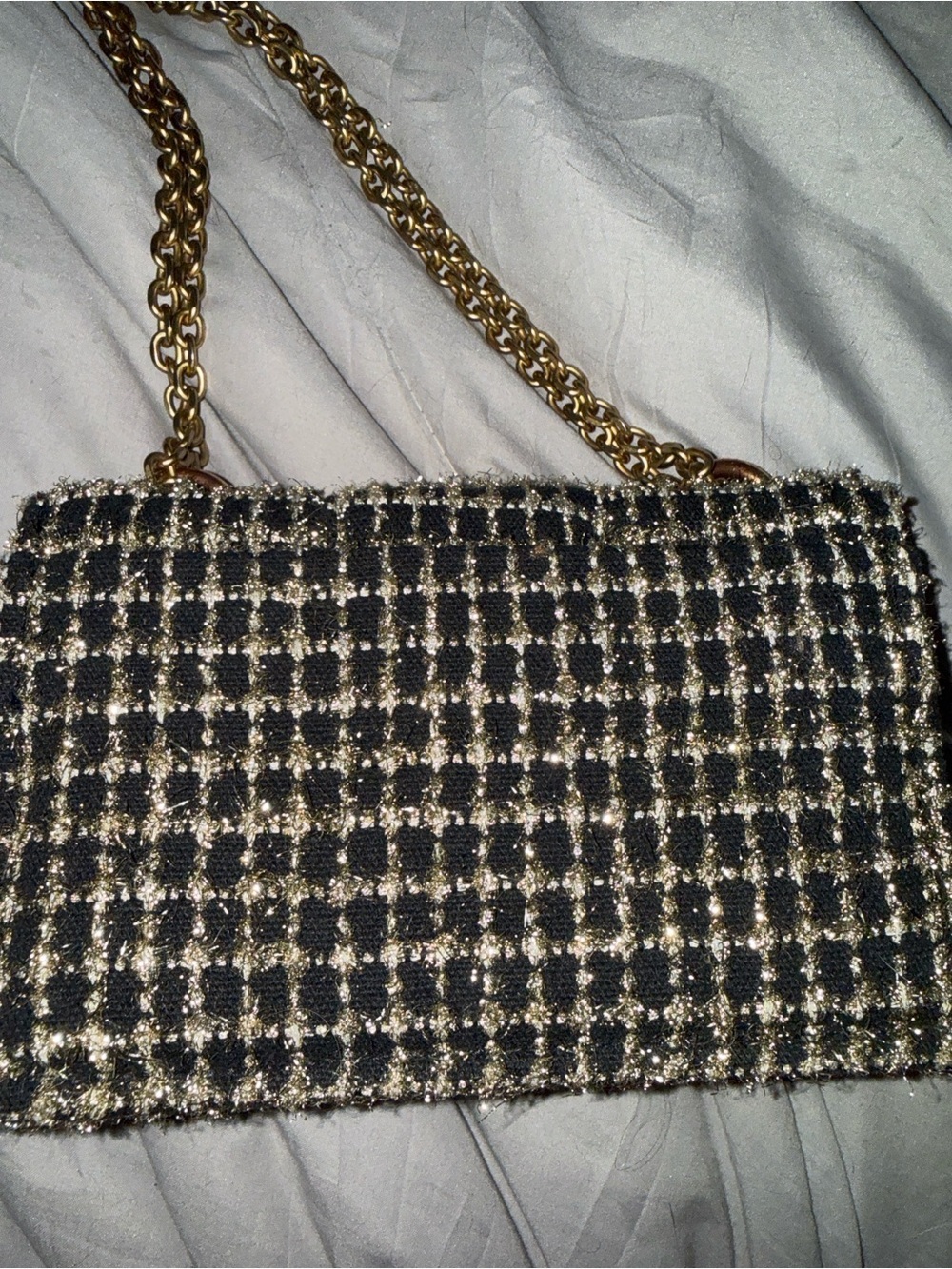 Kooroloo Tweed Chain Shoulder Bag in Black and Gold - Picture 4 of 5
